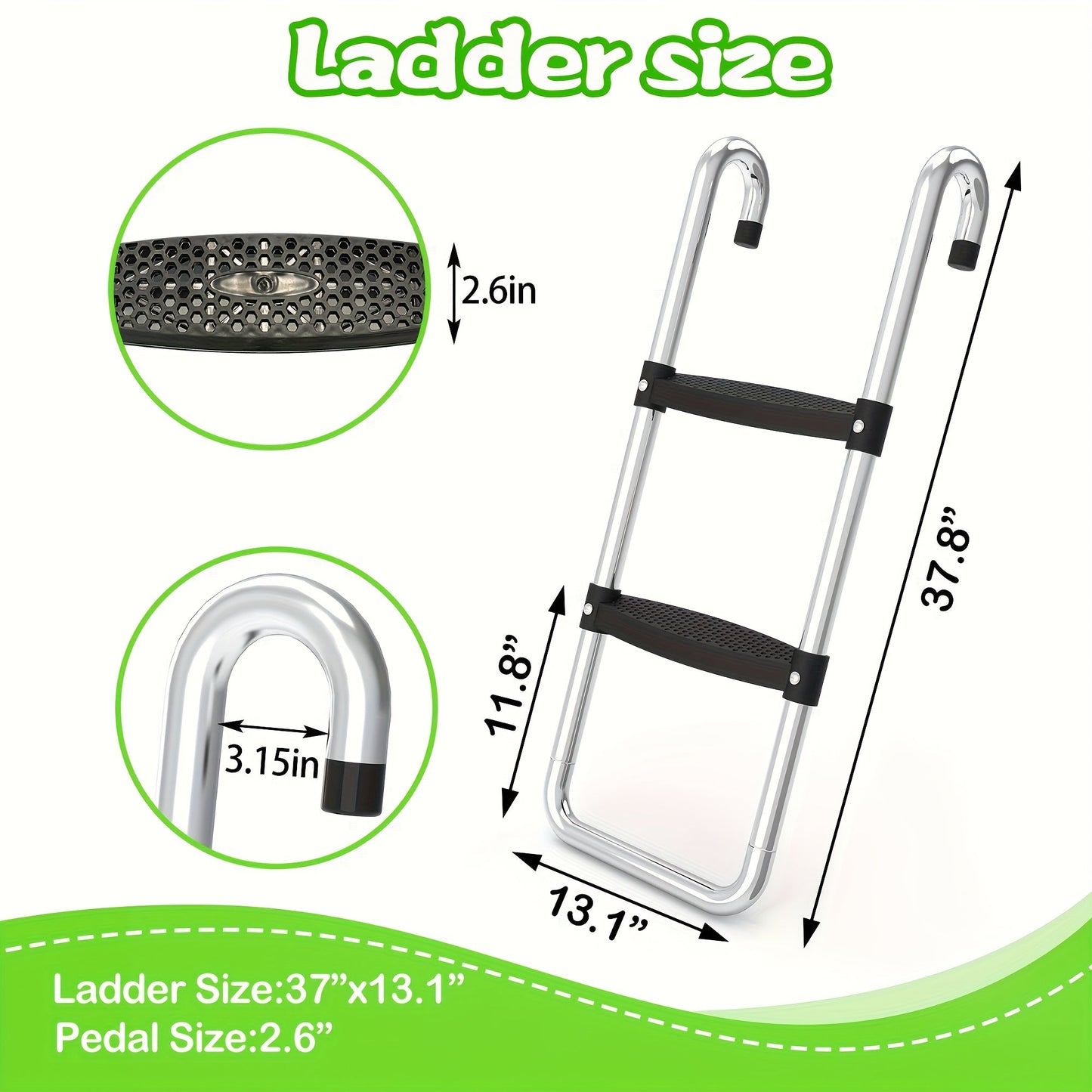 Trampoline Ladder and Slide Kit 2-Step Wide Safety Stairs Tear-Resistant Slide PE Galvanized Steel Universal Trampoline Accessories for Kids Adults Ages 14 Plus Outdoor Backyard Play