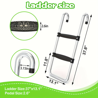 Trampoline Ladder and Slide Kit 2-Step Wide Safety Stairs Tear-Resistant Slide PE Galvanized Steel Universal Trampoline Accessories for Kids Adults Ages 14 Plus Outdoor Backyard Play