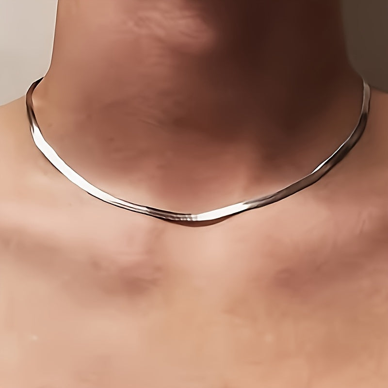S925 Sterling Silver Flat Snake Chain Necklace Unisex – Handmade Hypoallergenic Artistic Necklace Sizes 18–22 Inch, Stackable Layering Style, Perfect Jewelry Gift for Him or Her