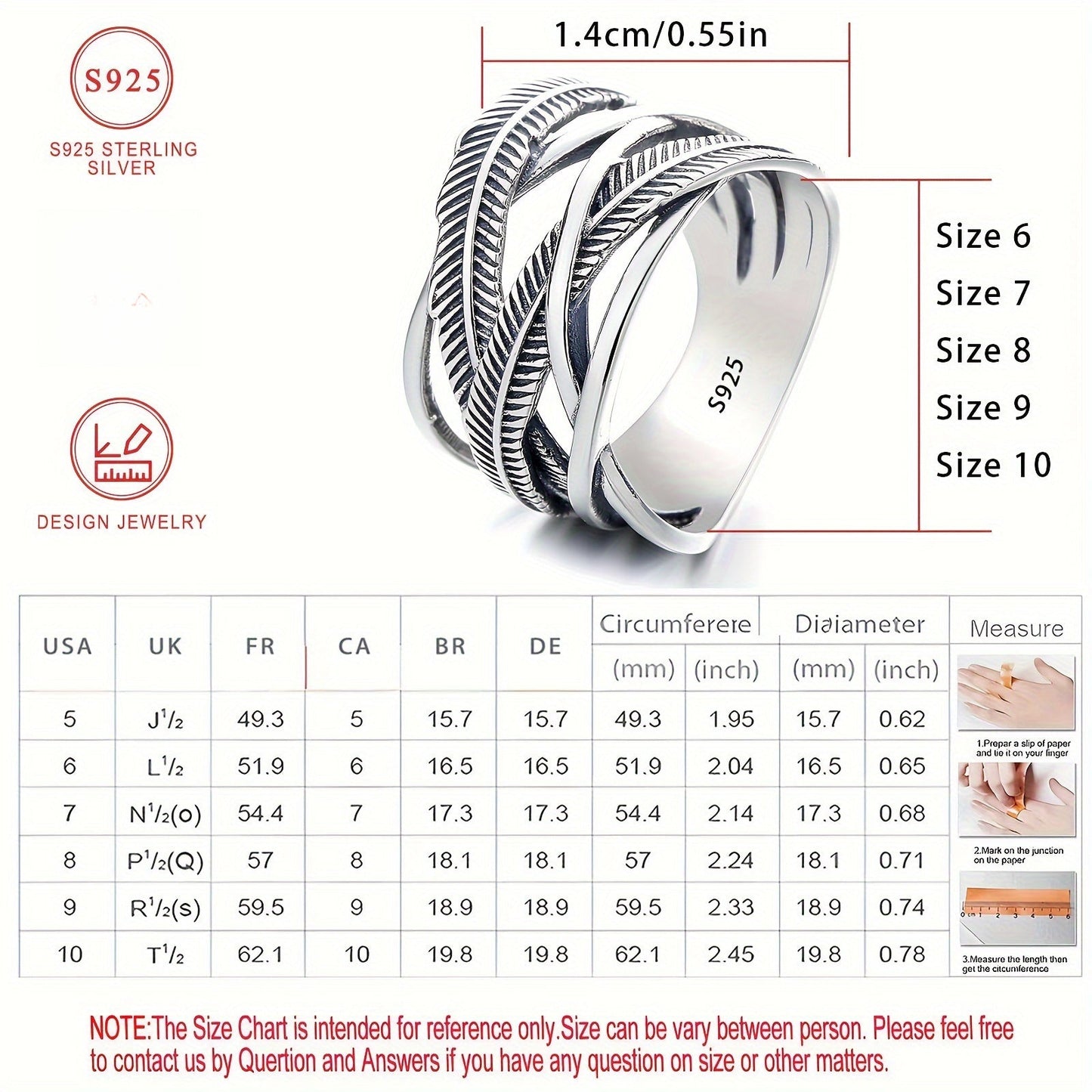 925 Sterling Silver Feather Ring Vintage Hip Hop Infinity Cross Band Fashion Jewelry for Women and Men Sizes 6 7 8 9 10 Daily Wear Gift