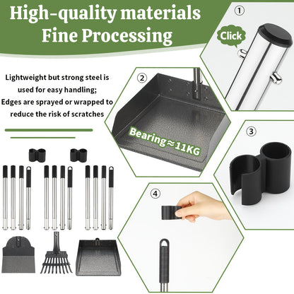 Heavy-Duty Dog Pooper Scooper with 48" Extended Handle – Stainless Steel Swivel Tray, Rake & Spade Set for Grass, Dirt & Gravel, No-Bend Pet Waste Removal for All Dog Sizes (2/3 Piece Set)
