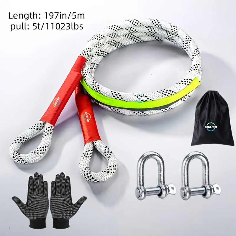 Heavy Duty Tow Hook & Tow Rope Set 16FT – Steel U-Shaped Hooks, Off-Road SUV Rescue Recovery Strap, 4 Capacity Options: 6613 / 11023 / 22046 / 39683 LBS