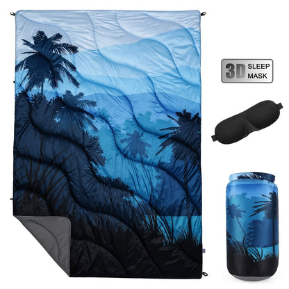 Outdoor Puffy Camping Blanket 55x79 Inch Lightweight Down Alternative Ultra Warm Hammock Top Quilt – Printed Camping Blanket for Traveling, Picnic, Beach Party & Cold Weather | 140x200cm