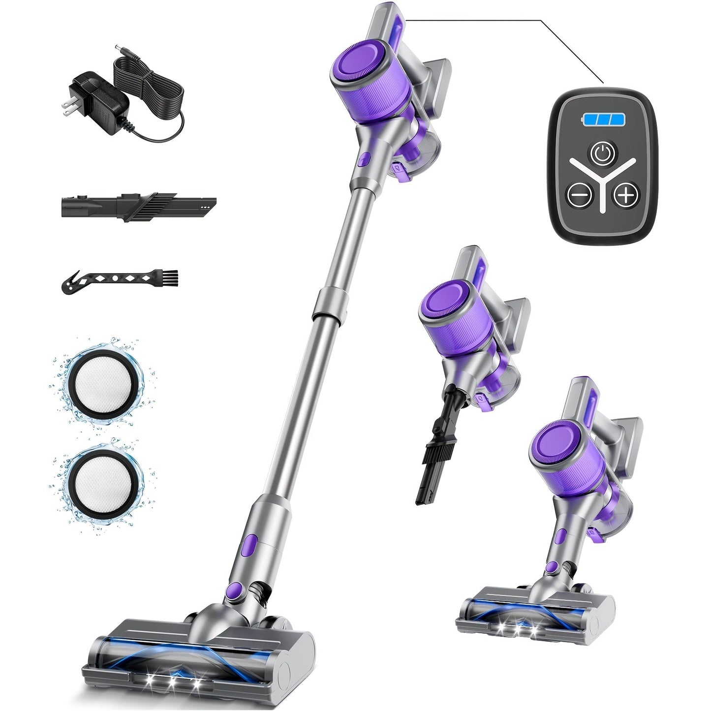 Cordless Stick Vacuum Cleaner 45-70KPA Powerful Suction, Anti-Tangle Brush 45-Min Runtime 50oz Dust Cup, Corded & Cordless Options, Rechargeable Lightweight Vacuum for Hardwood Floor Carpet Pet Hair Home