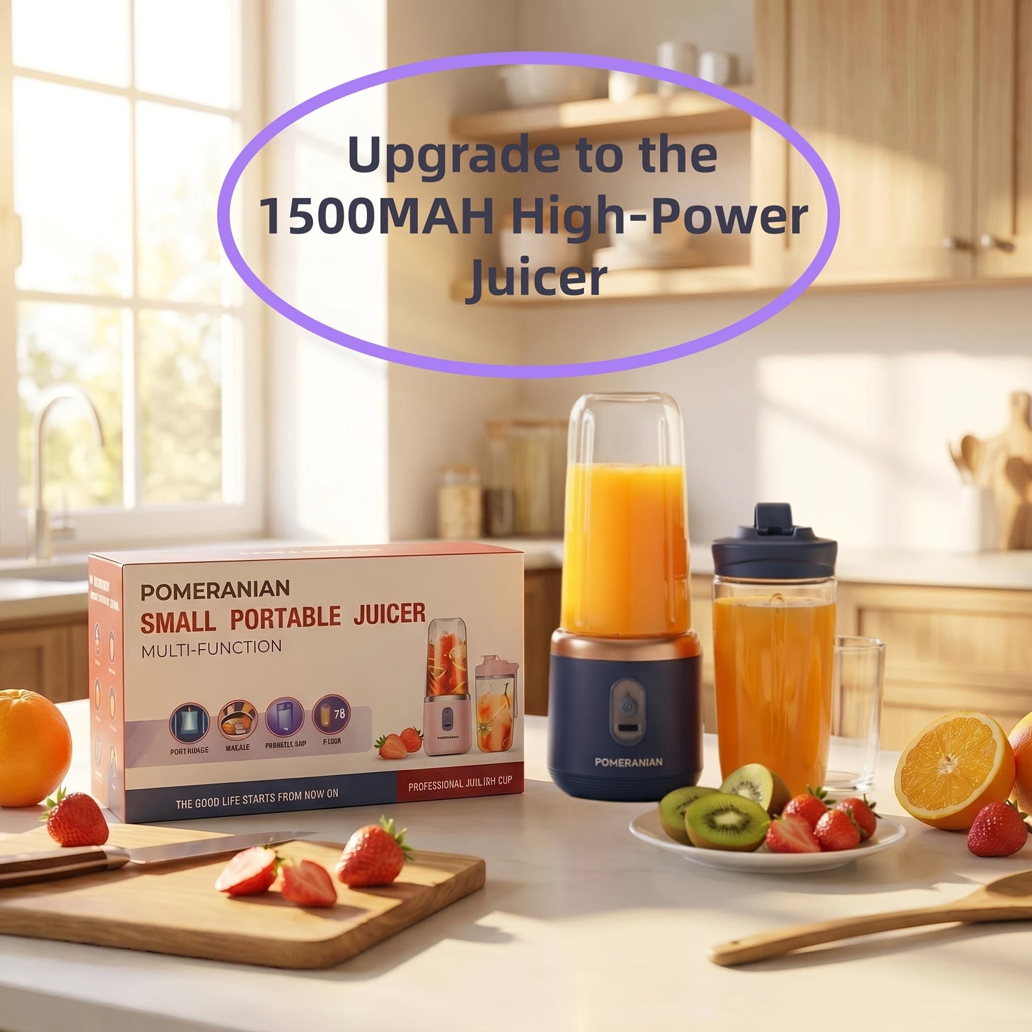 Portable Personal Blender Juicer 1500mAh USB Rechargeable – Food Grade ABS Double Cup Fruit & Vegetable Smoothie Maker, Multifunctional Mini Juicer for Home, Travel & Gym, Gift Box Included
