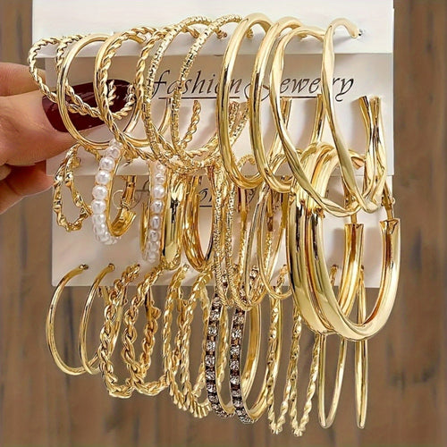 36 Piece Gold Hoop Earrings Set for Women – Fashion Rhinestone Accent Hoop Earrings with 316L Stainless Steel Posts, Hypoallergenic Earring Set for Daily Wear Parties and Gift