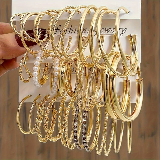 36 Piece Gold Hoop Earrings Set for Women – Fashion Rhinestone Accent Hoop Earrings with 316L Stainless Steel Posts, Hypoallergenic Earring Set for Daily Wear Parties and Gift