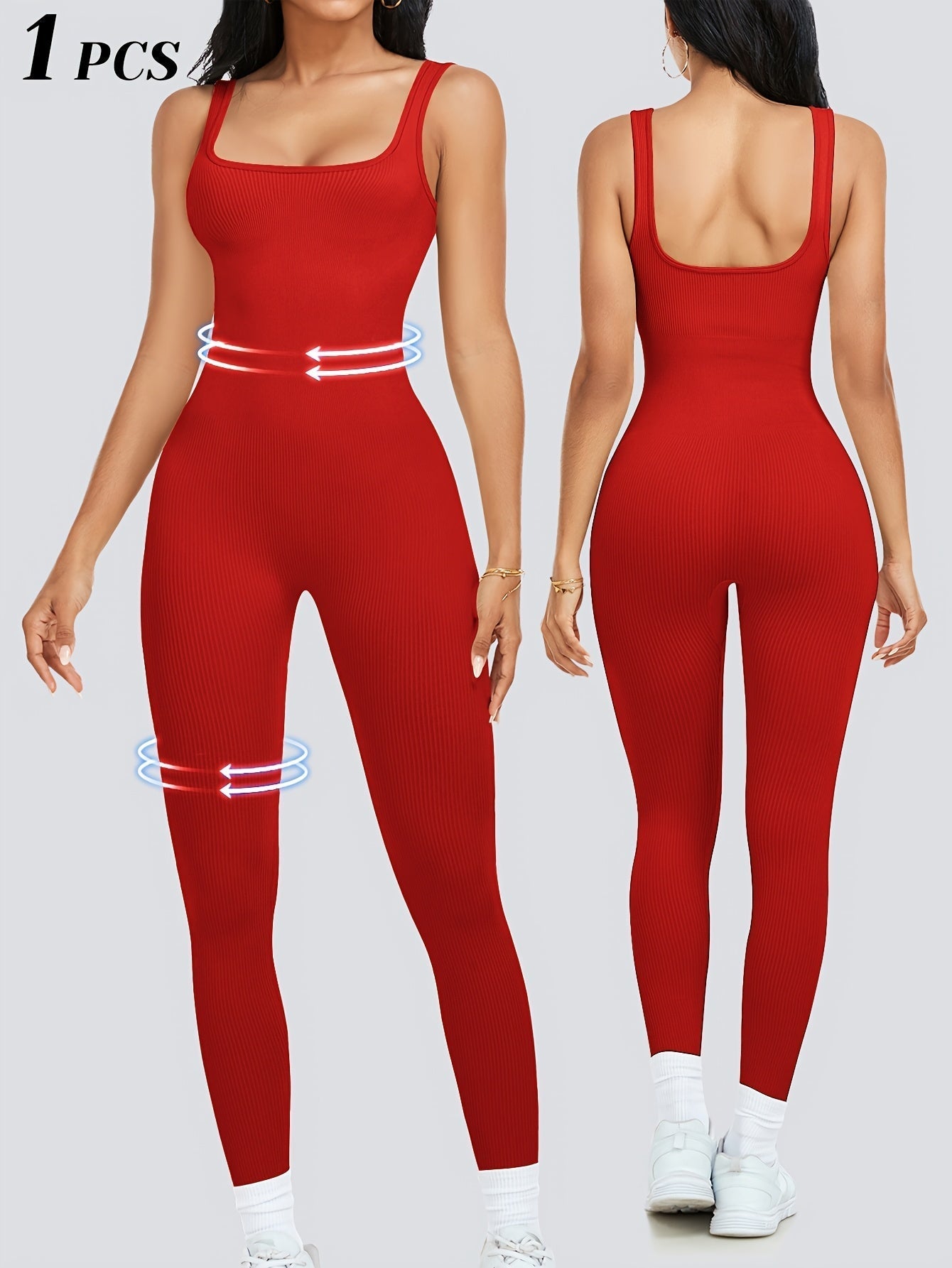 Women's Sleeveless Square Collar Jumpsuit – 90% Nylon Stretch Fabric, Thick & Opaque Active Wear for Yoga, Pilates, Running, Fitness & Everyday Events, Sizes S-XL, Multiple Colors