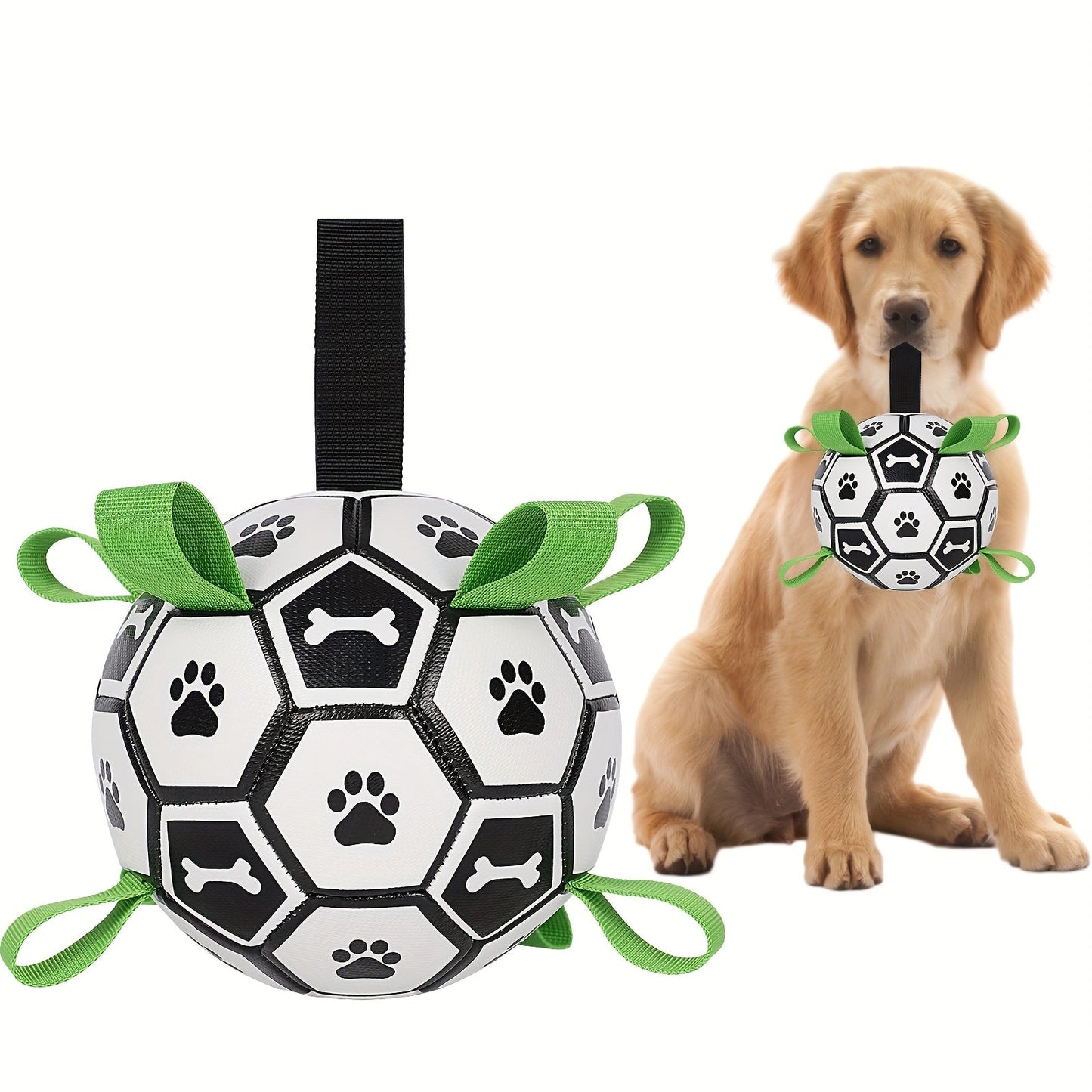Soccer Ball Dog Toy with Straps – Durable Tug of War & Water Play Toy for Small & Medium Dogs, Includes Charging Cylinder, Perfect Christmas & Birthday Gift for Puppies