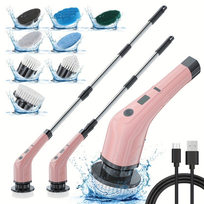 Multifunctional Electric Cleaning Brush 7-in-1 with Telescopic Long Handle – Cordless Power Scrubber for Bathroom, Kitchen, Floor & Tile, Household Cleaning Tool with Interchangeable Brush Heads