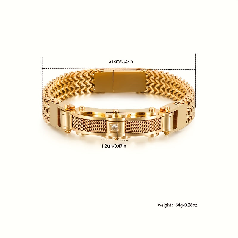 Men's Stainless Steel Hip Hop Motorcycle Chain Bracelet Punk Rock Magnetic Clasp Synthetic Gems Biker Jewelry for Nightclub Party Wedding