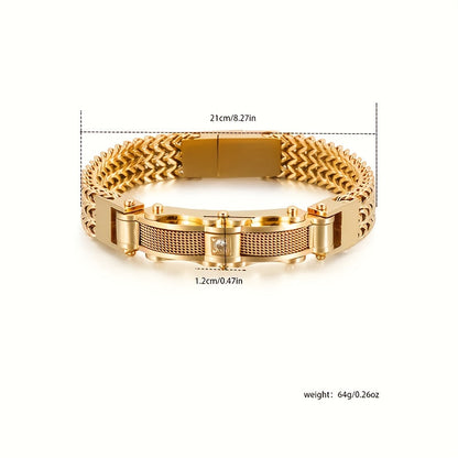 Men's Stainless Steel Hip Hop Motorcycle Chain Bracelet Punk Rock Magnetic Clasp Synthetic Gems Biker Jewelry for Nightclub Party Wedding