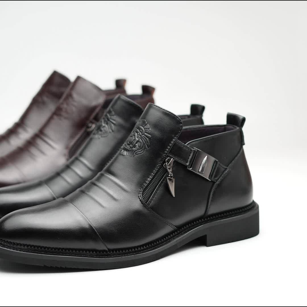 Men's Embossed Leather Ankle Boots – Slip-On Chelsea Boot Casual Dress Style, Black & Brown, Wide Sizes US 8-13.5, Comfortable Non-Slip Sole, Perfect for Work Office Daily Wear