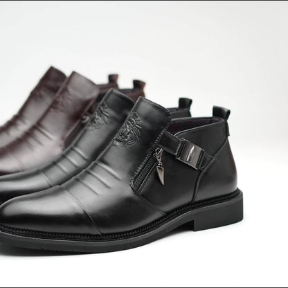 Men's Embossed Leather Ankle Boots – Slip-On Chelsea Boot Casual Dress Style, Black & Brown, Wide Sizes US 8-13.5, Comfortable Non-Slip Sole, Perfect for Work Office Daily Wear