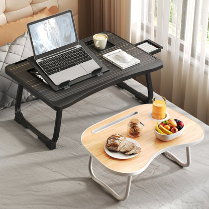 Foldable Laptop Desk Portable Bed Desk with Cup Holder and Tablet Slot Fiberboard Lap Desk for Work Study Drawing and Dining in Bed Sofa Floor Available in Black and Walnut