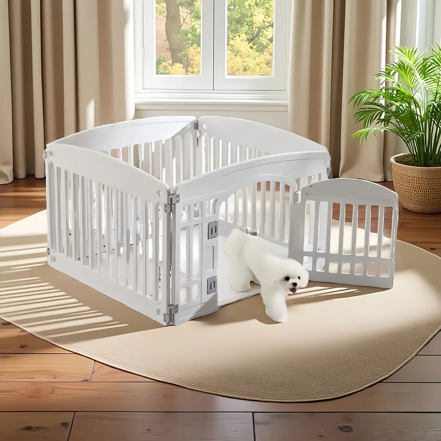 4 & 6 Panel Dog Pen Expandable Non-Slip Bottom Portable Indoor Outdoor Puppy Playpen with Safety Locking Door for Medium Dogs – Black & White