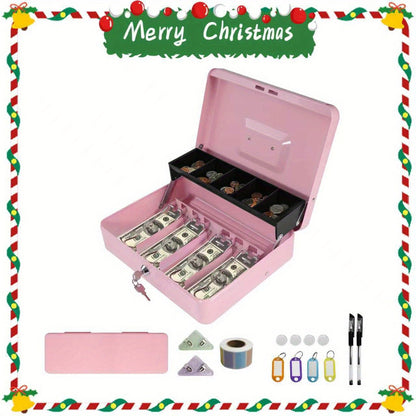 Large Locking Cash Box with Money Tray – Metal Security Box with 6 Accessories for Cash Register, Home, Office & Business, 6 Colors, Key Lock & Combination Lock Options
