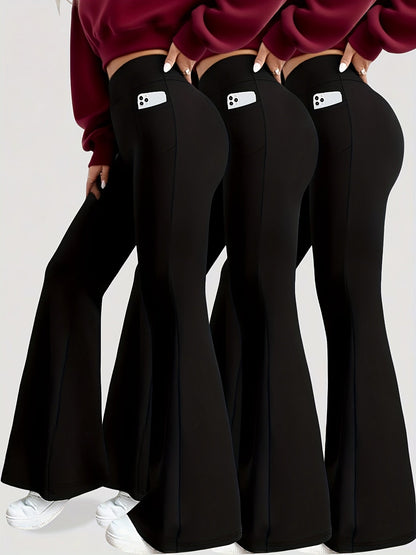 Women's High Waisted Yoga Leggings 3 Pack – Buttery Soft Tummy Control Bootcut Flare Pants with Pockets, S-XXL, Gym Pilates Workout Everyday Wear
