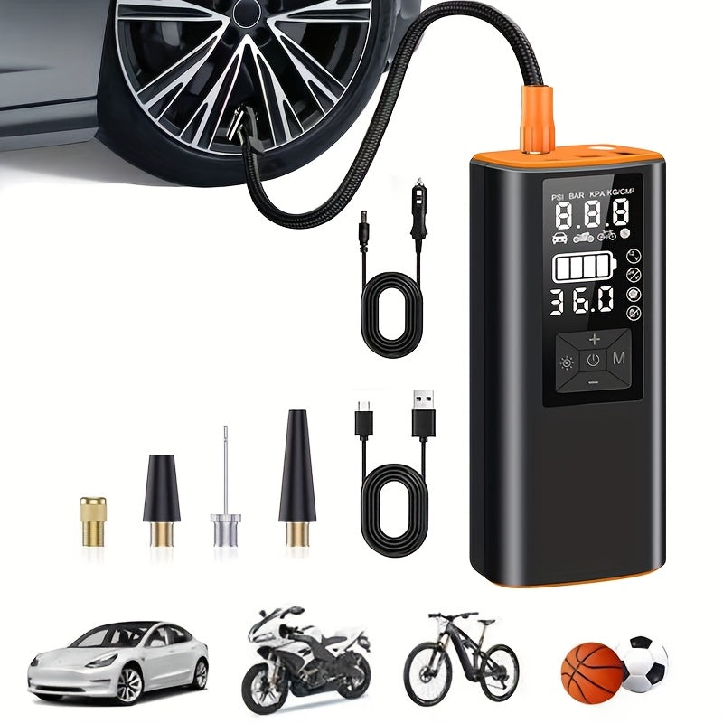 Portable Tire Inflator 150 PSI Wireless Air Compressor – Digital Pressure Gauge, Auto Shut-Off, LED Light, Dual Power 6000mAh Battery + 12V Cord, 4 Preset Modes for Car Motorcycle Bike Ball