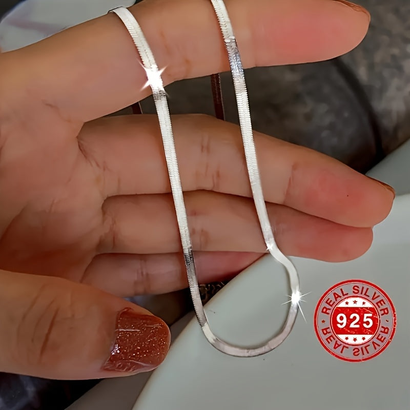 S925 Sterling Silver Flat Snake Chain Necklace Unisex – Handmade Hypoallergenic Artistic Necklace Sizes 18–22 Inch, Stackable Layering Style, Perfect Jewelry Gift for Him or Her