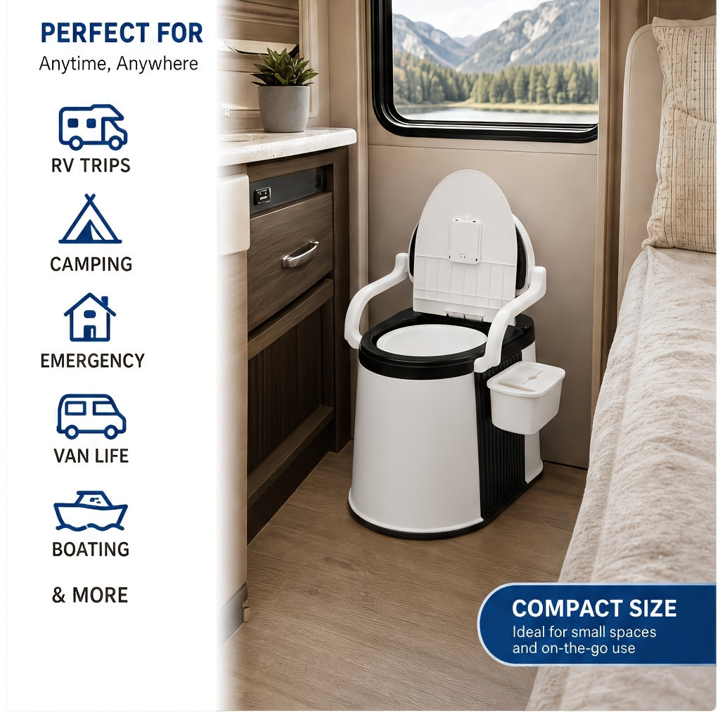 Portable Camping Toilet with Backrest & Handrails – 5 Gallon Detachable Bucket 350 lb Capacity Lightweight Commode for RV Boat Travel Camping