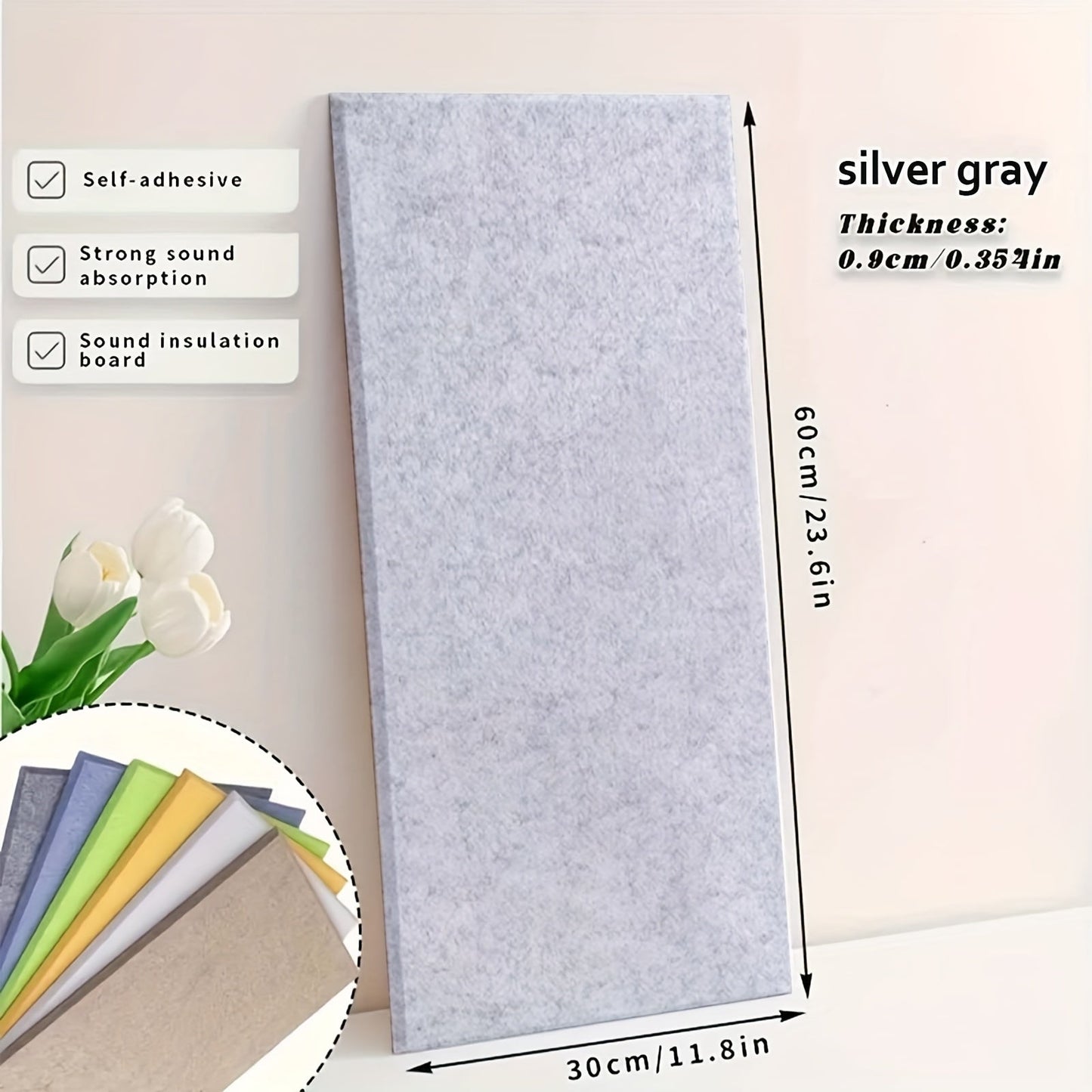 Acoustic Foam Panels 6 Pack 12x24x0.4 Inch Self-Adhesive Soundproof Wall Tiles – High-Density Sound Absorbing Panels for Home Studio, Office, Bedroom & Recording Room – 9 Colors – Velora