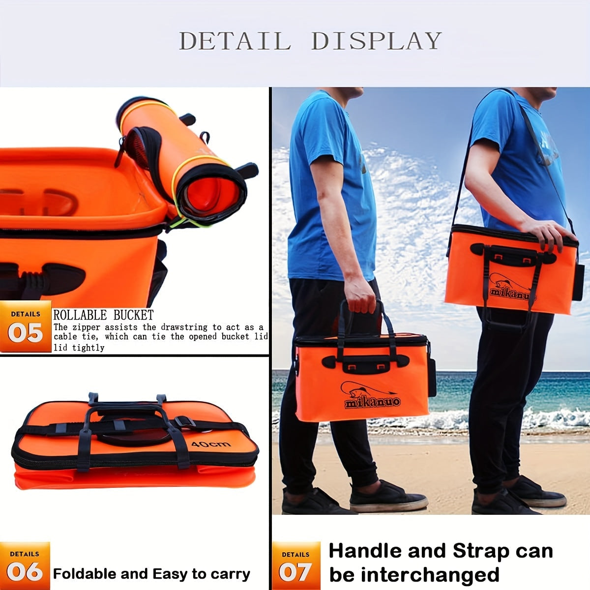 25L Foldable Fishing Bucket Collapsible EVA Live Fish Bait Container – Portable Multifunctional Outdoor Fish Keeper Bag for Carp & Freshwater Fishing, Gift for Men (Blue/Orange)