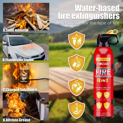 Portable Fire Extinguisher Spray 4-in-1 Water-Based with Bracket for Home Car Kitchen Garage – 0.5-A:21-B:C:5K Rated – 1, 8, or 24 Bottle Pack for Family & Vehicle Safety