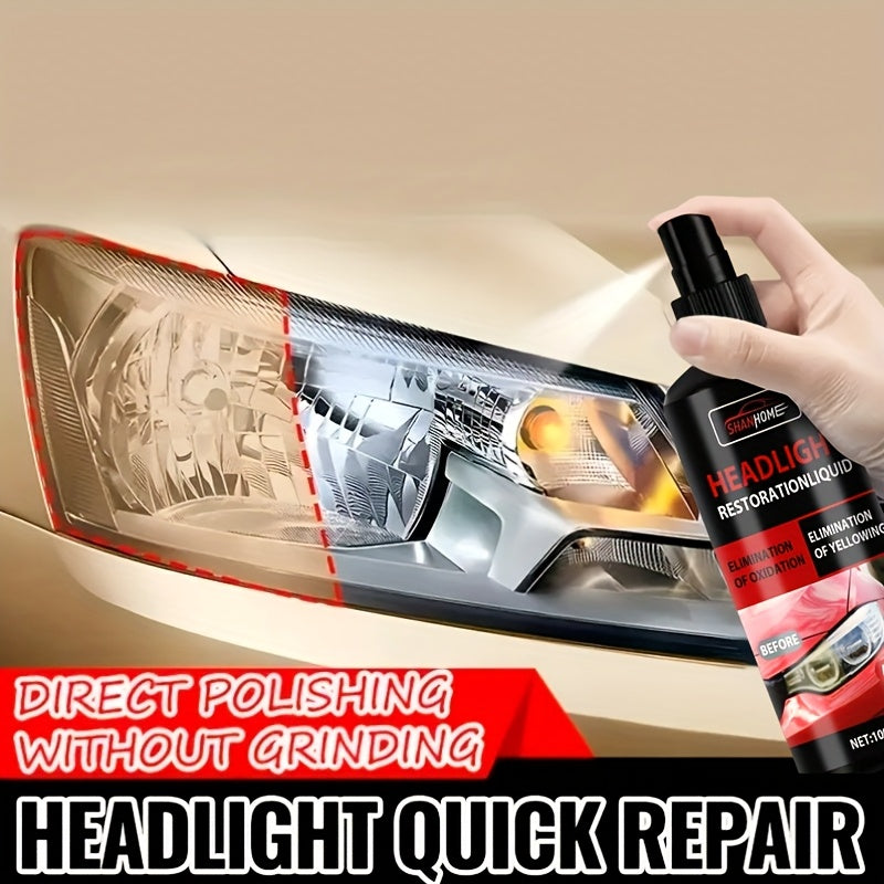 Headlight Restoration Kit – Anti-Yellowing & Oxidation Repair Solution with Protective Coating Spray, Restores Foggy, Hazy & Cloudy Headlights – Includes Sponge & Towel (3.38oz)