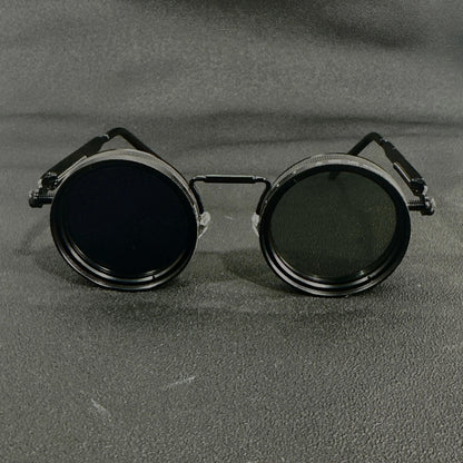 Men's Vintage Steampunk Spin Fashion Glasses – Adjustable Brightness, Alloy Frame, Black & Grey Gradient Interchangeable Lenses, Bohemian Party & Casual Eyewear Accessory