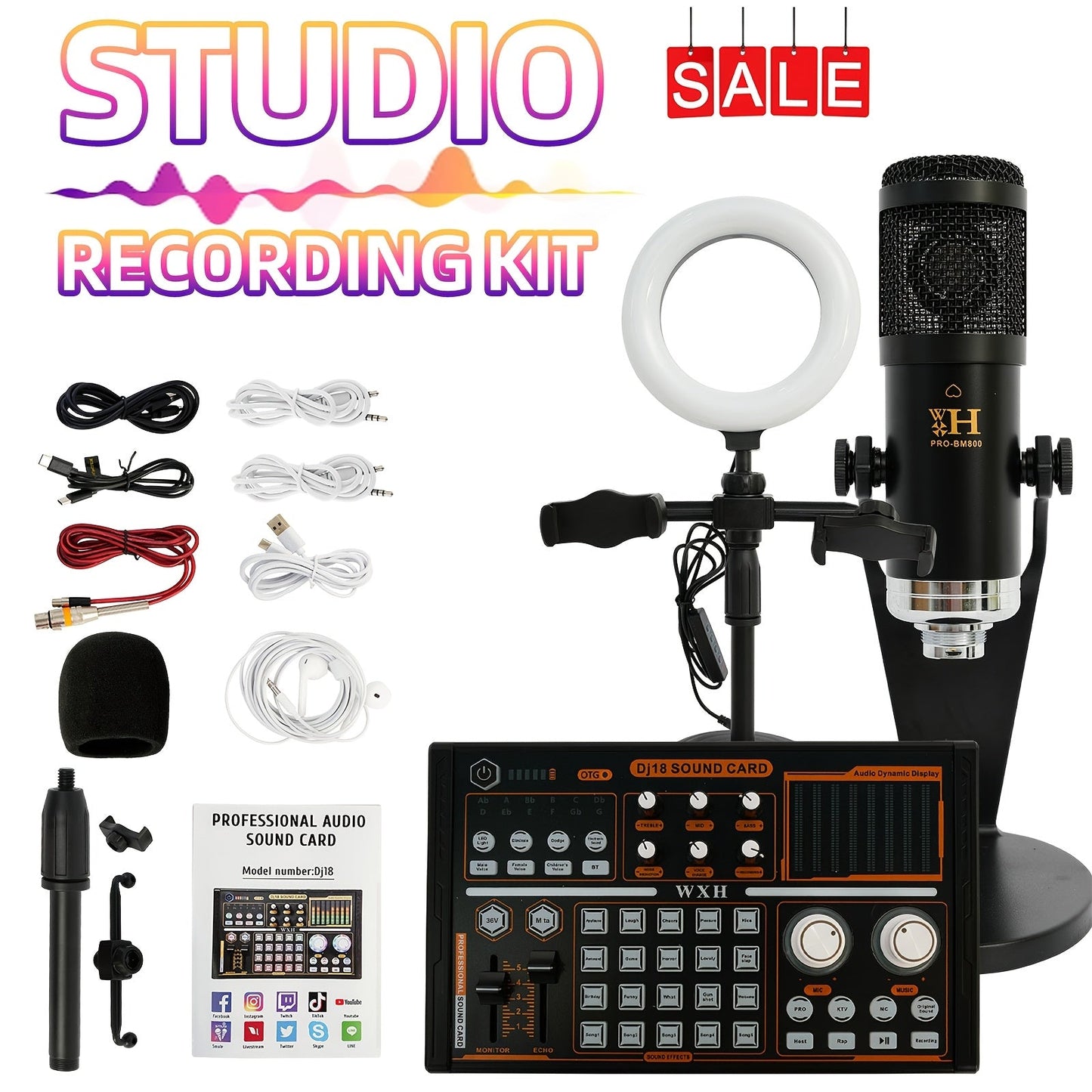 BM800 Condenser Microphone & Sound Card Recording Kit – Home Studio Bundle for Podcasting, Streaming, Voice Overs & Music, Compatible with PC, Smartphone & Tablet, Multiple Models Available