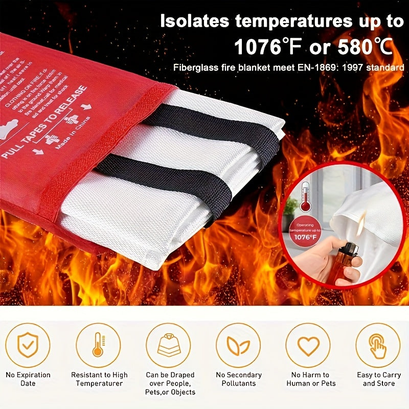 4-Pack Fiberglass Emergency Fire Blankets - Heat Resistant Flame Retardant Safety Blanket for Home Kitchen Camping Car Garage, Compact Fire Suppression Blanket Essential Fire Safety Equipment