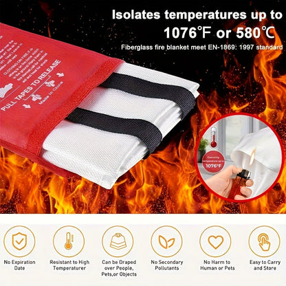 4-Pack Fiberglass Emergency Fire Blankets - Heat Resistant Flame Retardant Safety Blanket for Home Kitchen Camping Car Garage, Compact Fire Suppression Blanket Essential Fire Safety Equipment