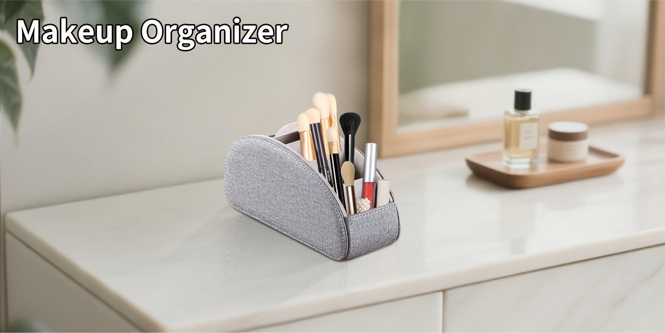 Remote Control Holder with 5 Compartments, Faux Leather Desktop Organizer Caddy for Living Room, Holds TV Remotes Pens Eyeglasses Makeup Brushes Office Stationery, Home Decor Storage Box Accessory