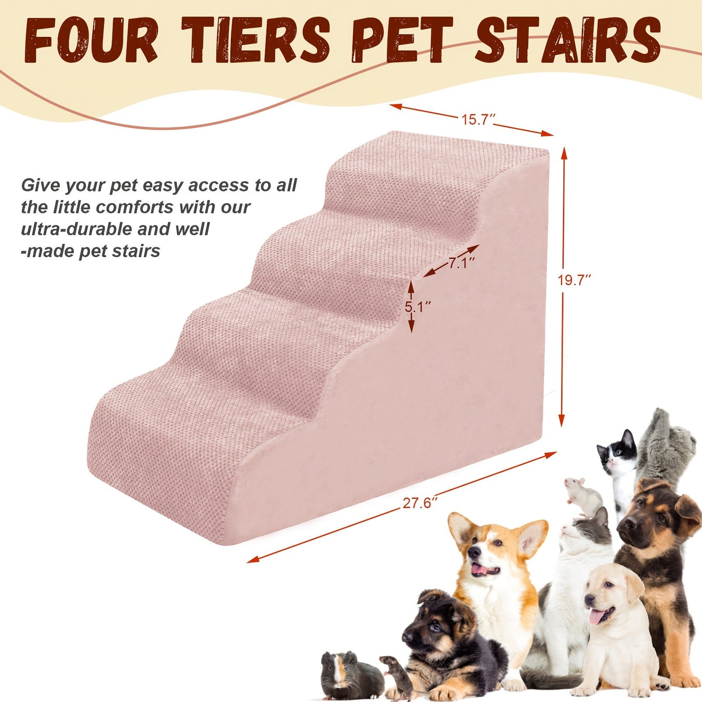 Memory Foam Dog Steps Pet Stairs 2 3 4 Step with Non-Slip Bottom & Washable Cover – Supportive Pet Steps for Sofa Bed, Great for Senior Dogs & Puppies, Multiple Colors