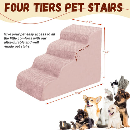 Memory Foam Dog Steps Pet Stairs 2 3 4 Step with Non-Slip Bottom & Washable Cover – Supportive Pet Steps for Sofa Bed, Great for Senior Dogs & Puppies, Multiple Colors