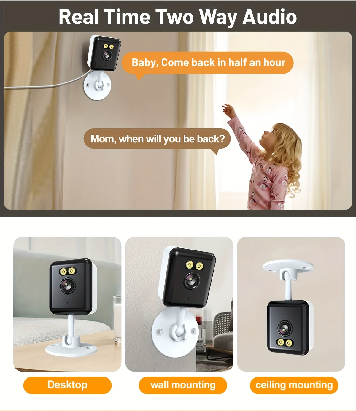 2 Pack WiFi Indoor Security Camera 3MP HD AI Humanoid Detection Full Color Night Vision Two-Way Audio Smart Motion Detection Alexa Compatible App Control Home Surveillance Camera