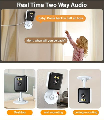 2 Pack WiFi Indoor Security Camera 3MP HD AI Humanoid Detection Full Color Night Vision Two-Way Audio Smart Motion Detection Alexa Compatible App Control Home Surveillance Camera