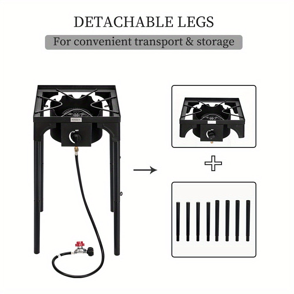 High Pressure Propane Burner Stove 100,000-225,000 BTU - Heavy Duty Cast Iron Outdoor Camp Cooker with Detachable Legs, CSA Listed Regulator, 1 or 3 Burner for Camping, Tailgating & Brewing