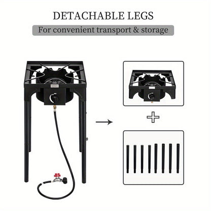 High Pressure Propane Burner Stove 100,000-225,000 BTU - Heavy Duty Cast Iron Outdoor Camp Cooker with Detachable Legs, CSA Listed Regulator, 1 or 3 Burner for Camping, Tailgating & Brewing