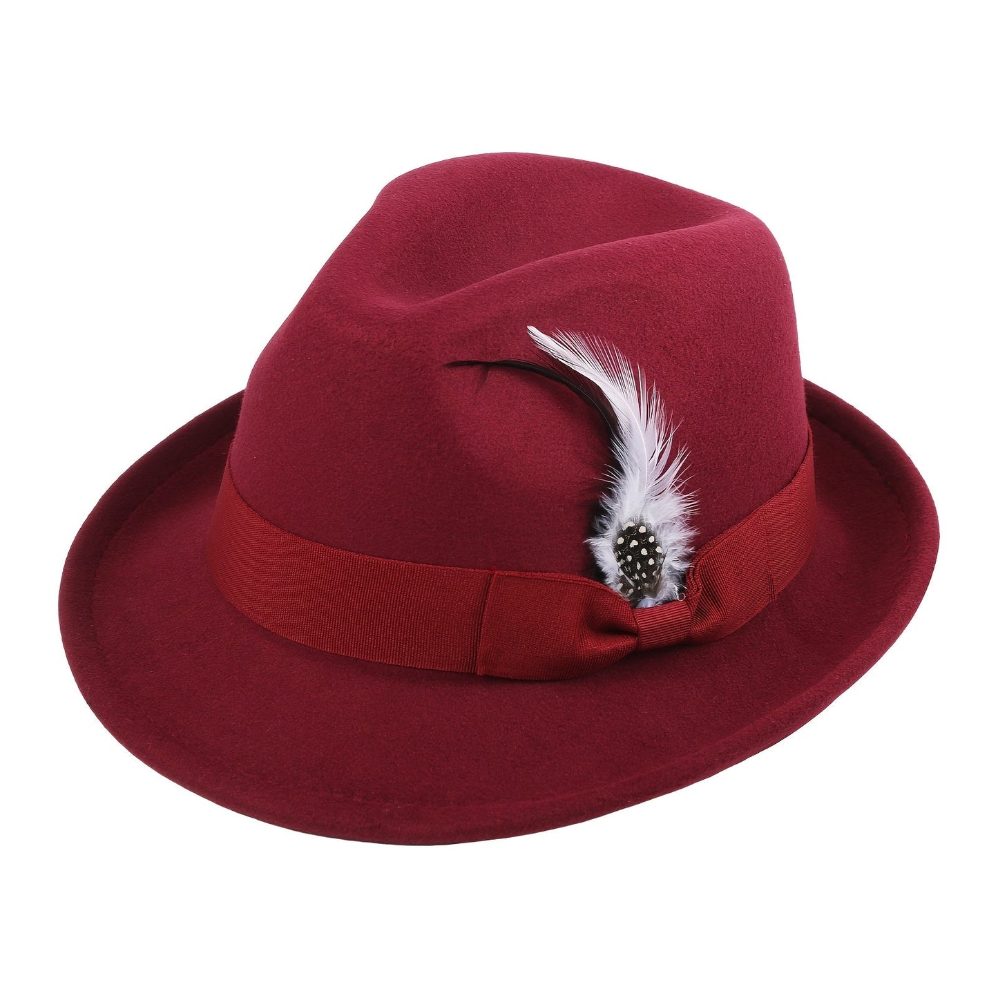 Short Brim Felt Fedora Hat for Men & Women – Classic Feather Panama Dress Hat in 7 Colors, Black Brown Navy Red Gray Coffee, Unisex Jazz Cap for Formal Casual Daily Wear