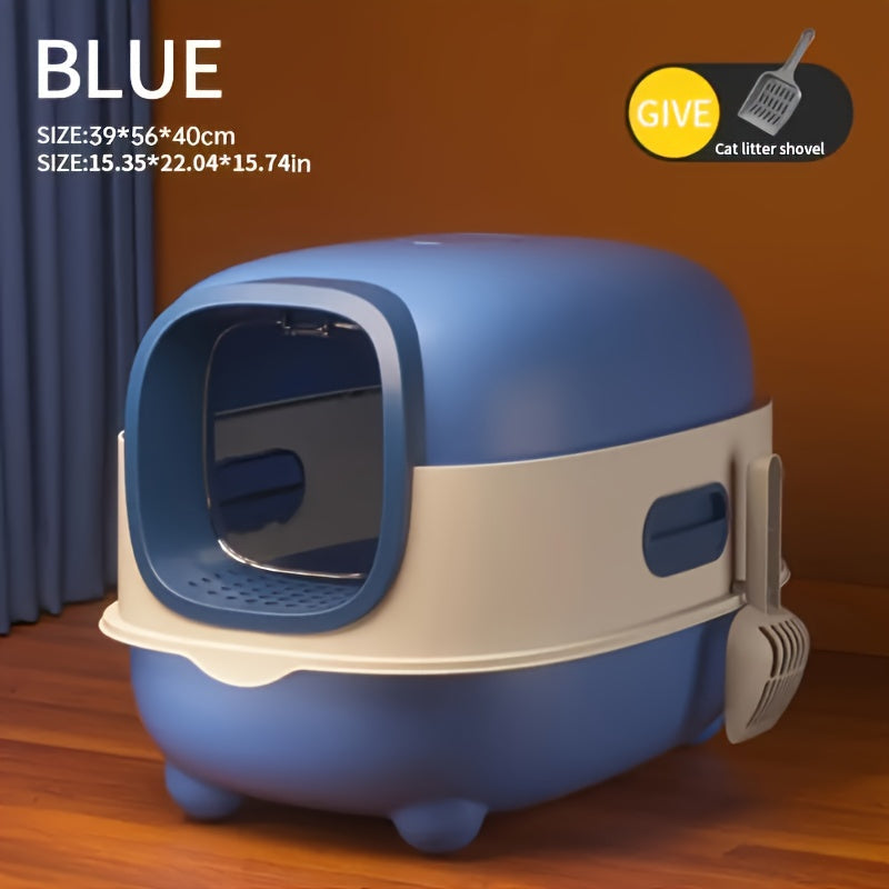 Extra Large Enclosed Cat Litter Box with Pull-Out Drawer Anti-Odor Anti-Splash Easy Clean Portable Indoor Outdoor Cat Toilet with Litter Shovel Purple Gray Blue Holiday Gift