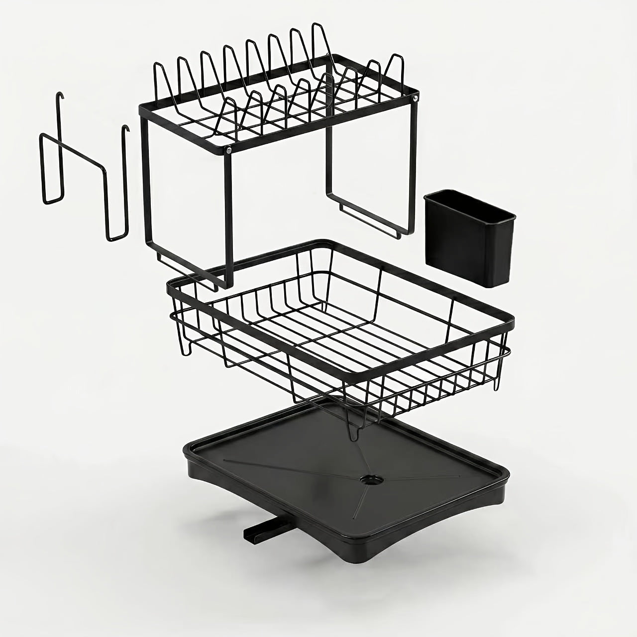2-Tier Dish Drying Rack for Kitchen Counter with Drainboard Drain Mat Knife Fork Cup Holder Utensil Organizer Dish Drainer Kitchen Gadget Gift for Women Mother's Day