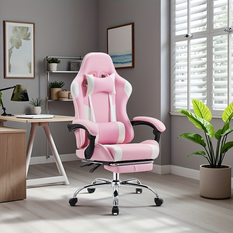 Ergonomic Gaming Chair with Footrest & Lumbar Support – Racing Style Esports Computer Chair, Fixed Armrests, Adjustable Recliner, Home Office Desk Chair for Adults