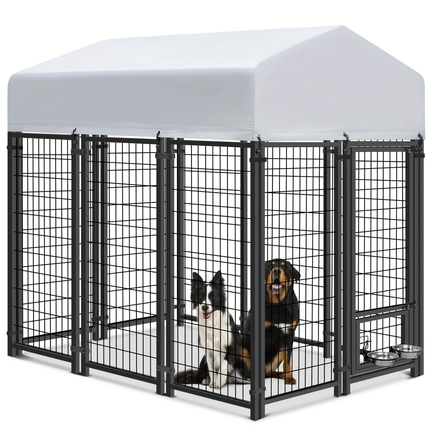 Large Dog Enclosure Outdoor Heavy Duty Welded Wire Steel Dog Playpen with UV-Resistant Roof Cover, Secure Lock Pet Pen Fence for Big Dogs Outside Exercise Play Area