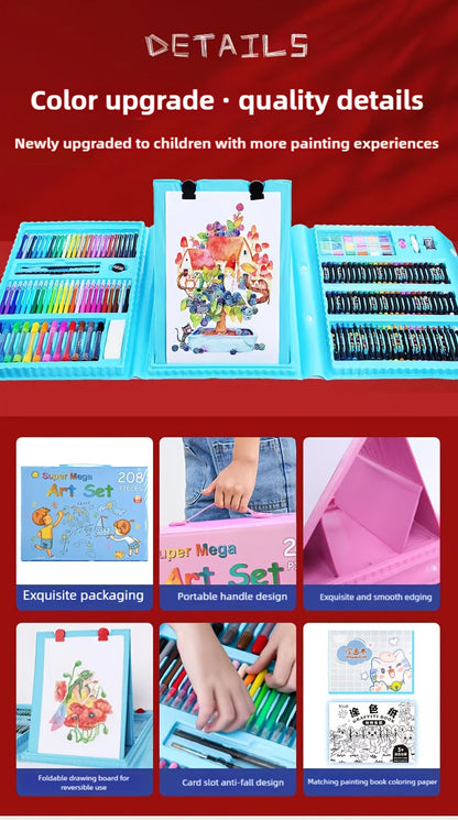 228 Pcs Kids Art Painting Set with Easel, Complete Beginner Drawing Kit for Children Ages 3-12, Includes Sketchbook, Coloring Book, Acrylic Markers, Watercolor Pens, Oil Pastels, Colored Pencils & Eraser