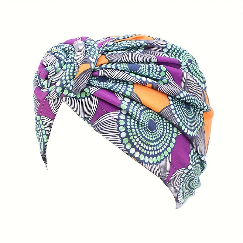 African Turban Headwraps for Women 5 Pack – Pre-Knotted Bohemian Beanie Hair Covers with Multicolor Knots for Daily Wear, Parties, Weddings & Special Occasions