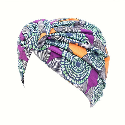 African Turban Headwraps for Women 5 Pack – Pre-Knotted Bohemian Beanie Hair Covers with Multicolor Knots for Daily Wear, Parties, Weddings & Special Occasions