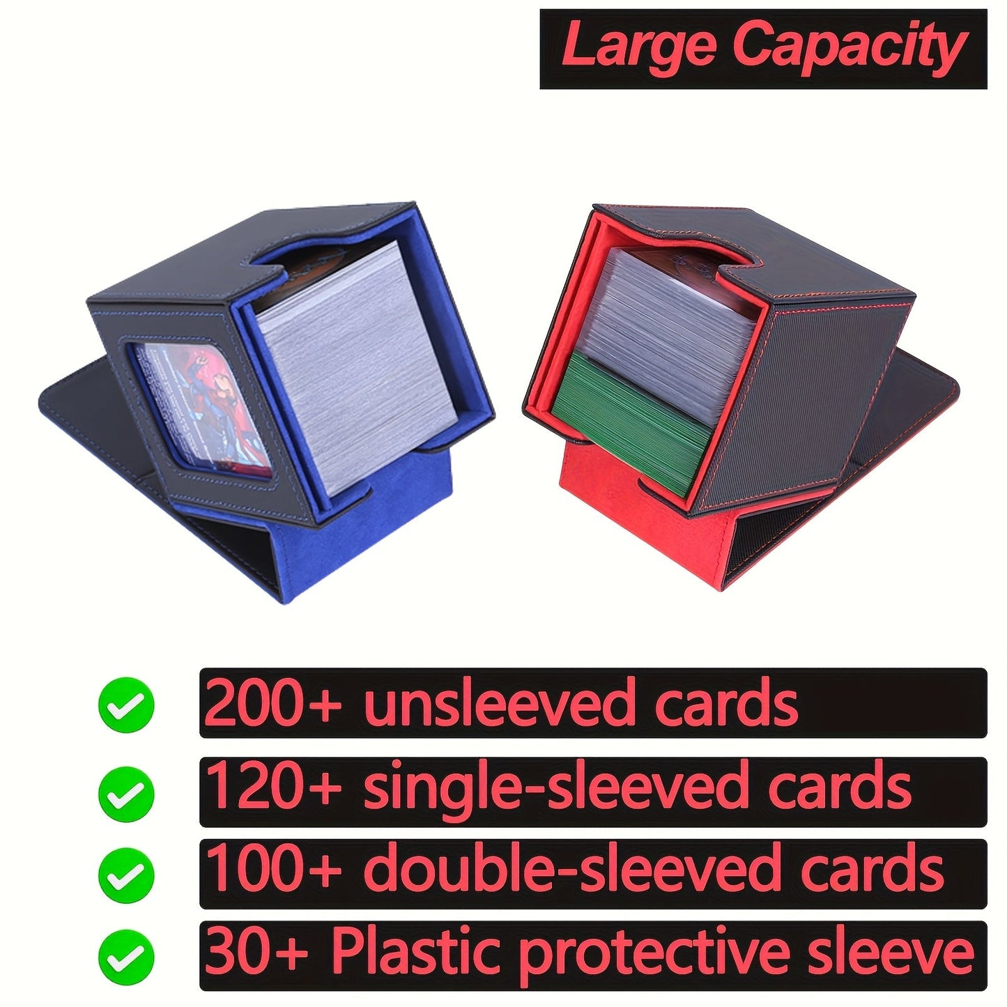 TCG Deck Box 100+ Double Sleeved Cards Commander Display Card Storage Case with 2 Dividers Top Sleeve Compatible with MTG Magic the Gathering Pokemon Yu-Gi-Oh Trading Card Game Black Gray Blue Purple Green