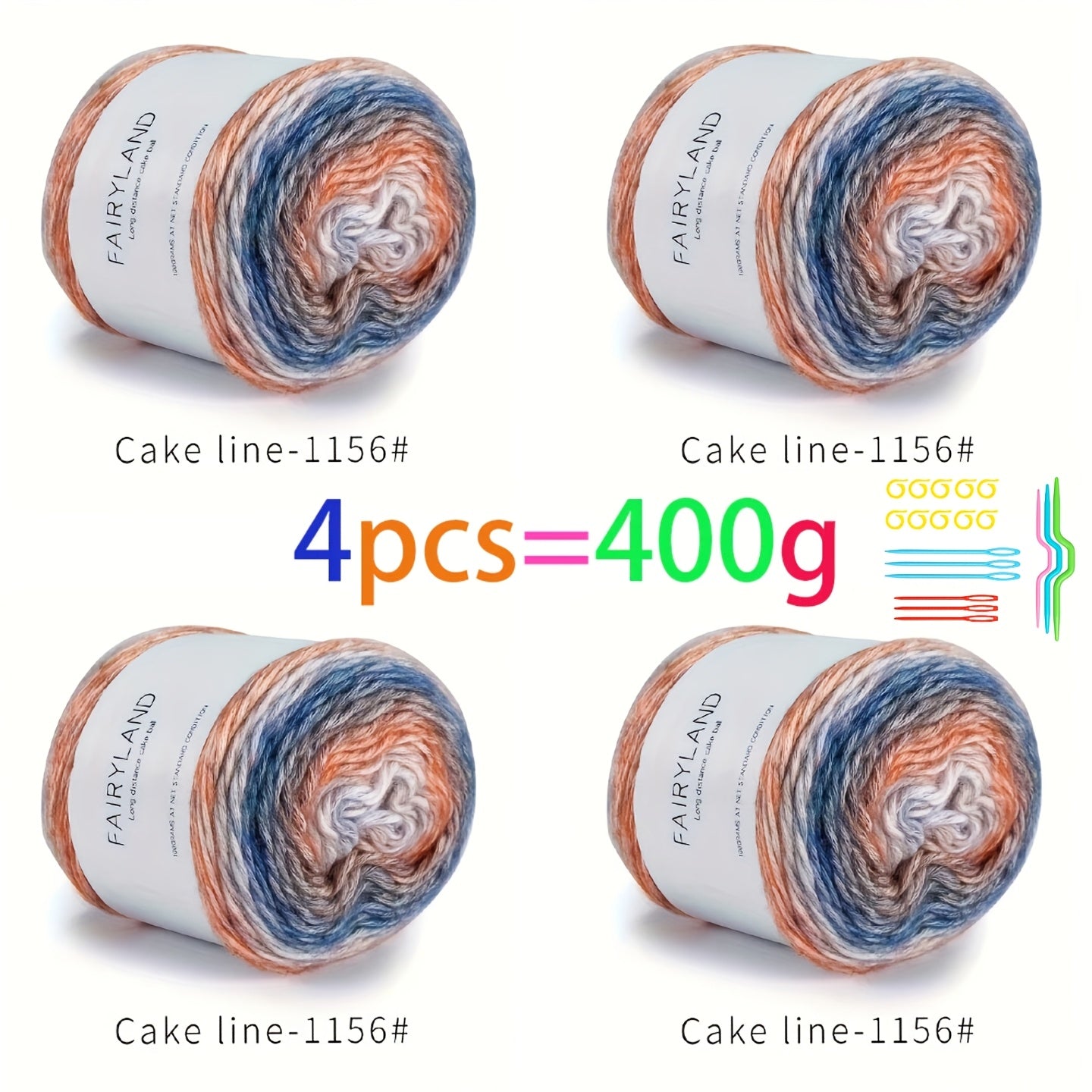Colorful Yarn Thread & Weaving Accessories Kit 2/4pcs Cotton Acrylic Wool Blend with C-Type Buckle Weaving Needle Bow Twist Needle DIY Knitting Crochet Sweater Scarf Beginner Craft Set